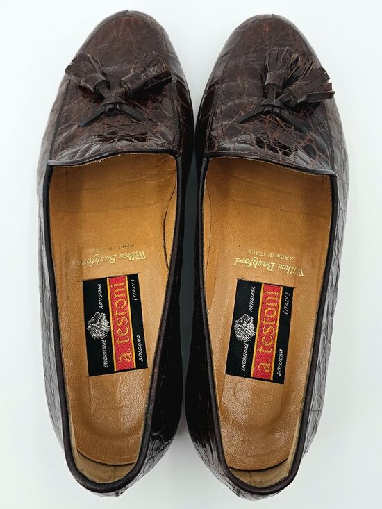 A. Testoni Tassel Loafers Brown Leather Alligator Brogue Shoes Mens Size US 9.5N main image 9